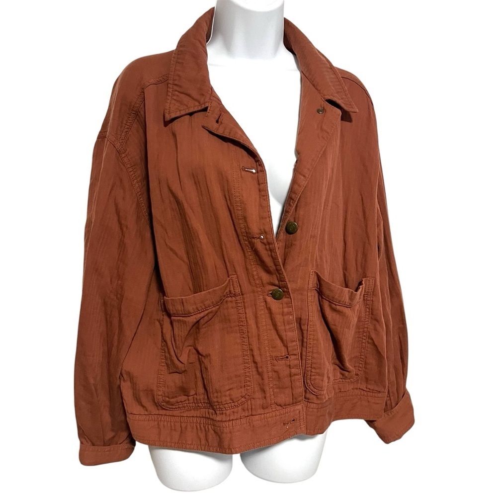 Women's Terracotta Utility Jacket 100% Cotton Size Large Blazer Old Navy Boho